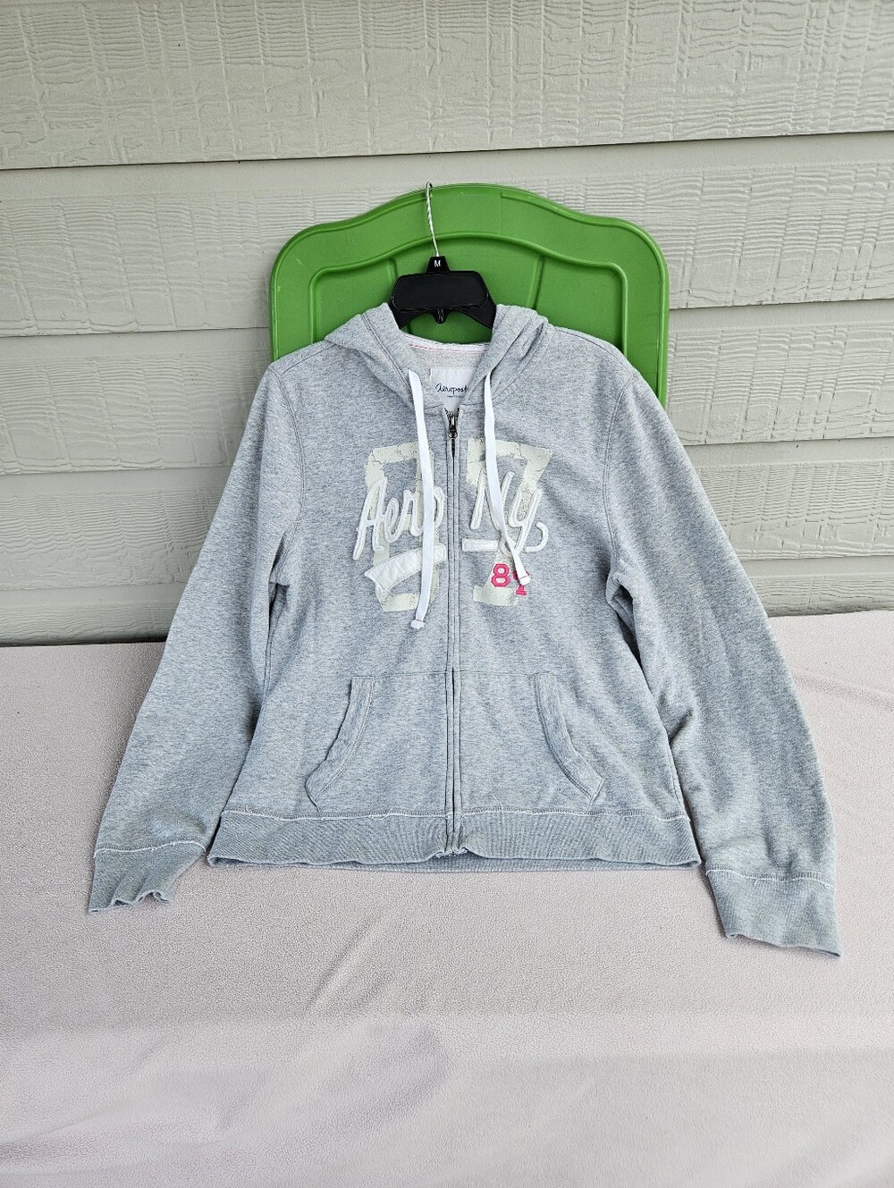Aeropostale Full Zip Grey Hoodie Script Front Pockets Women XXL Hooded Jacket